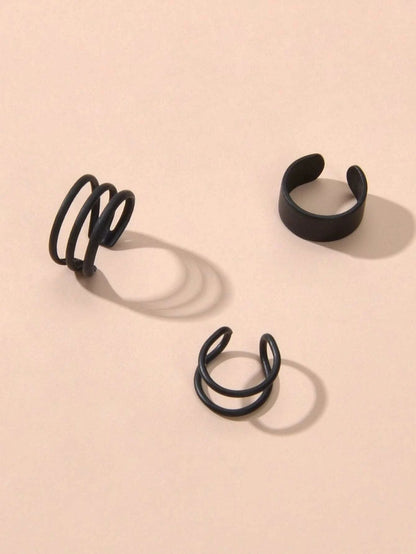 3pcs Minimalist Metal Geometric Earrings Ear Cuff Punk Rock Women Accessories-1