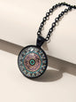 Retro Jewellery Ethnic Black Chain Geometric Mandala Round Pendant Boho Necklace-0