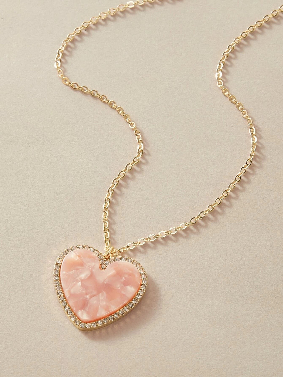 Gold Chain Rhinestone Pink Love Heart Charm Necklace Girlfriend Gift Jewellery-0