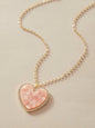 Gold Chain Rhinestone Pink Love Heart Charm Necklace Girlfriend Gift Jewellery-0