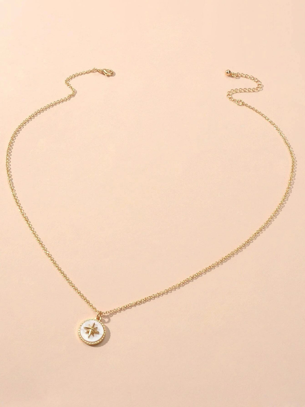Gold Star White Round Charm Necklace Girl's Party Gift Starlights Disc Jewellery-1