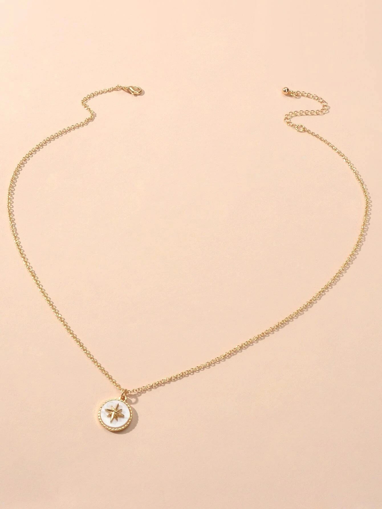 Gold Star White Round Charm Necklace Girl's Party Gift Starlights Disc Jewellery-1