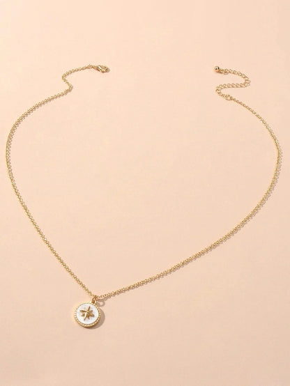 Gold Star White Round Charm Necklace Girl's Party Gift Starlights Disc Jewellery-1