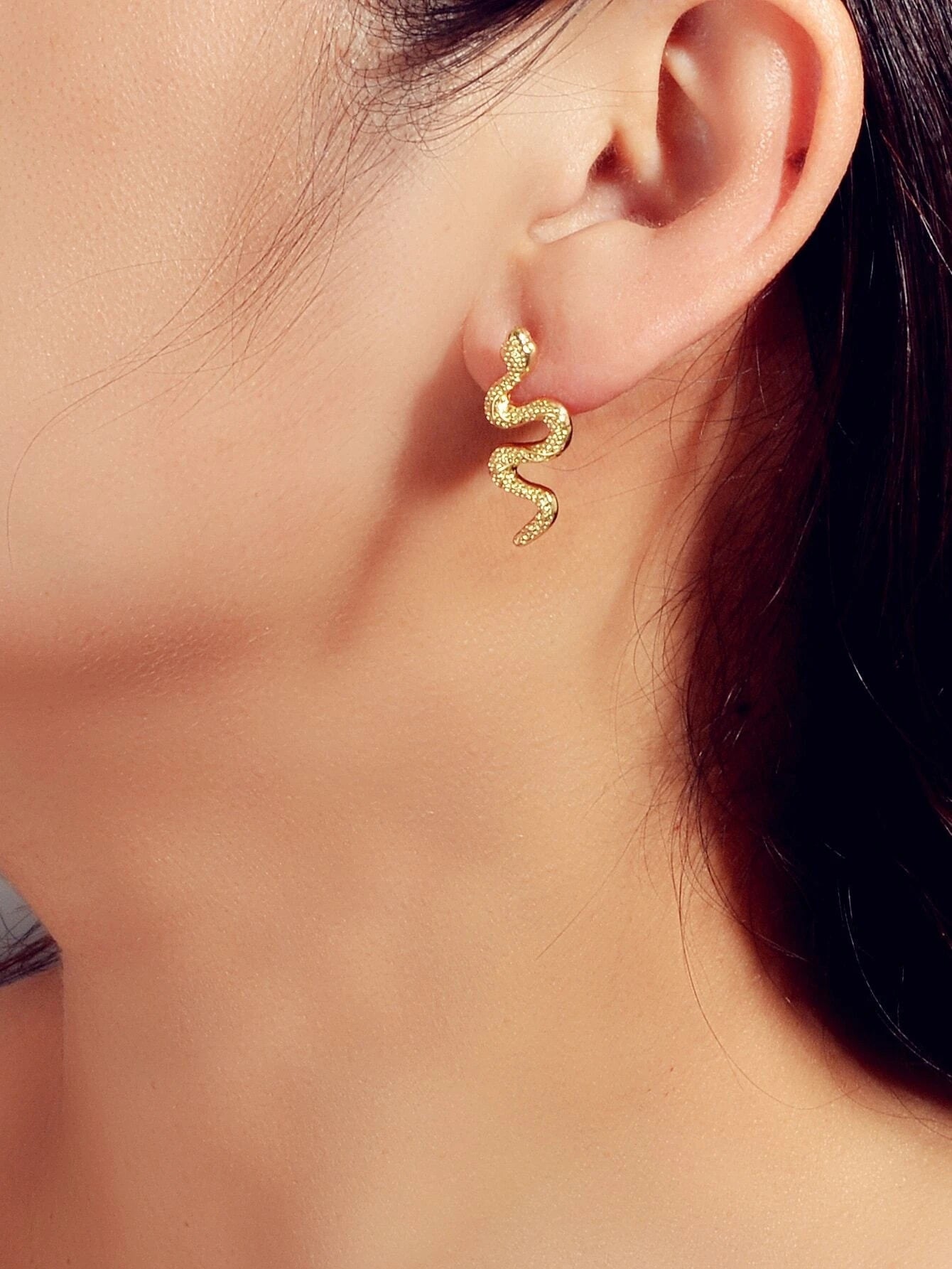 Personality Gold Silver Cute Snake Stud Pierced Earring Women Girls Accessories-0