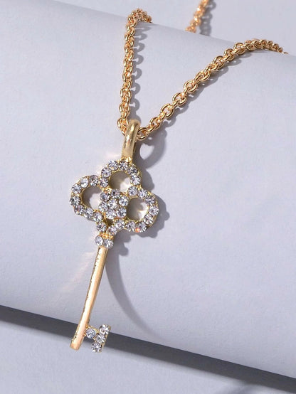 AU Local Rhinestone Flower Key Charm Necklace Stunning Simulated Diamond Jewelry-1