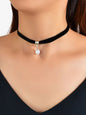 Black Velvet Pearl Decoration Charm Gothic 90s Tattoo Choker Punk Retro Necklace-0