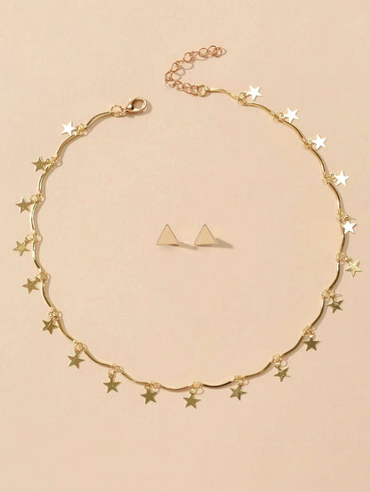 Jewellery set Fashion Gold Stars Charm Statement Necklace Triangle Stud Earrings-0