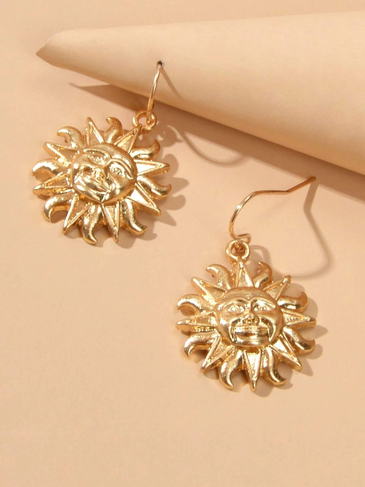 Gold Sun Drop Earrings Wholesale Price Women Teens Accessories Textured Jewelry-2