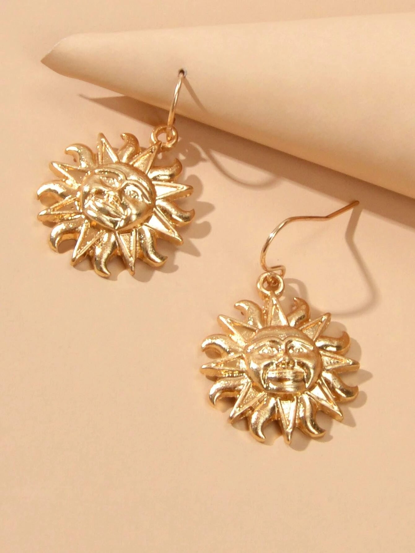 Gold Sun Drop Earrings Wholesale Price Women Teens Accessories Textured Jewelry-2