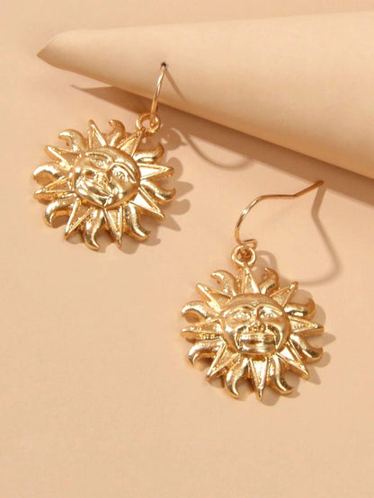 Gold Sun Drop Earrings Wholesale Price Women Teens Accessories Textured Jewelry-2