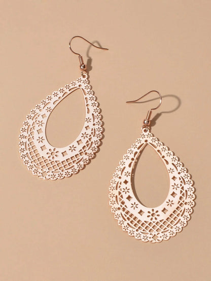 Feelontop Ethnic Hollow Geometric Flower Bohemian Water Drop Beautiful Earrings-1