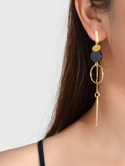 Gold Silver Round Circle Bar Geometric Drop Stud Tassel Earrings Accessories-0
