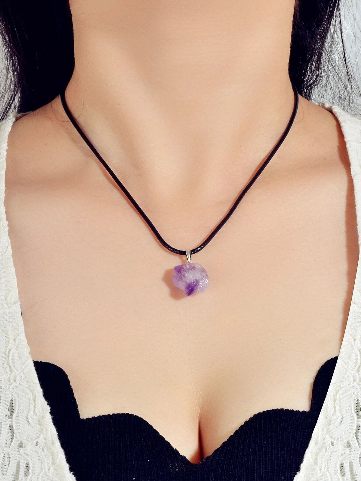 Purple Stone Jewellery 100% Natural Amethyst Quartz Crystal Charm Necklace Gift-0