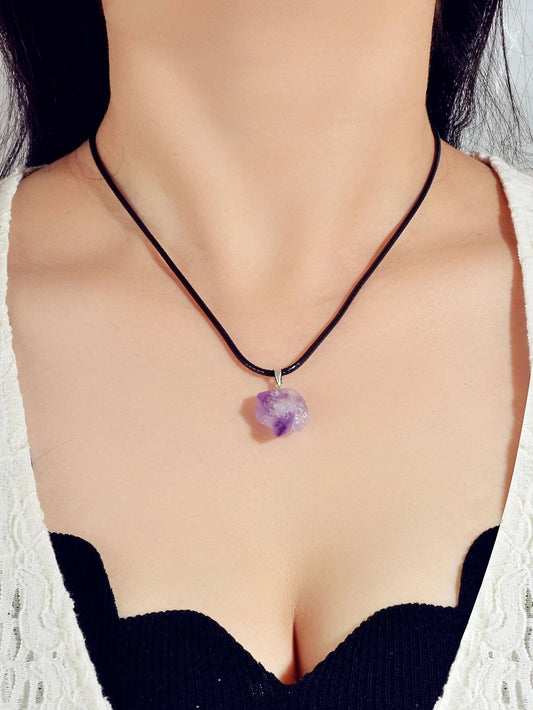 Purple Stone Jewellery 100% Natural Amethyst Quartz Crystal Charm Necklace Gift-0