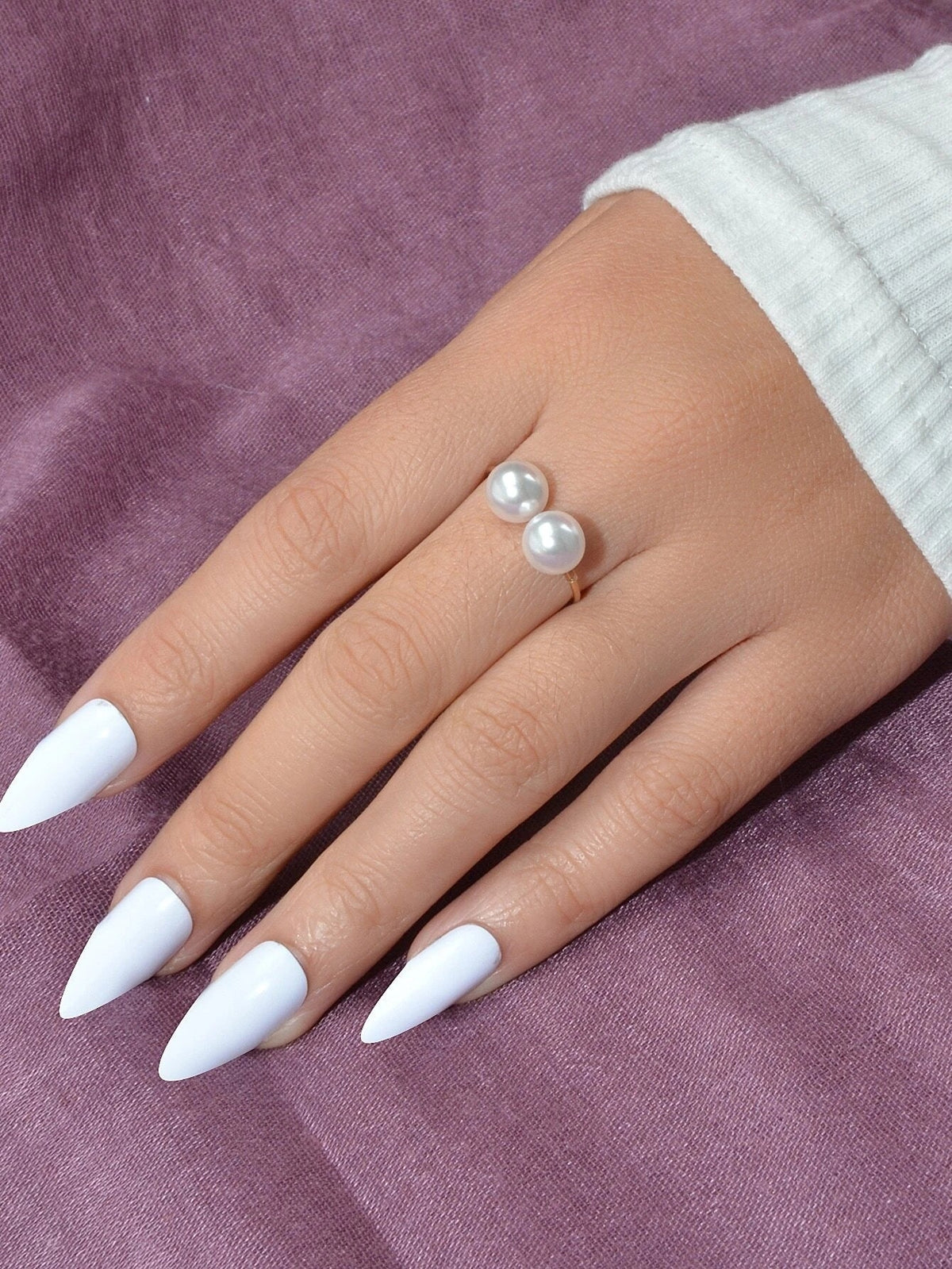 Fashion Gold Metal Big Pearl Open Cuff Finger Ring Weddding Bridal Accessories-1