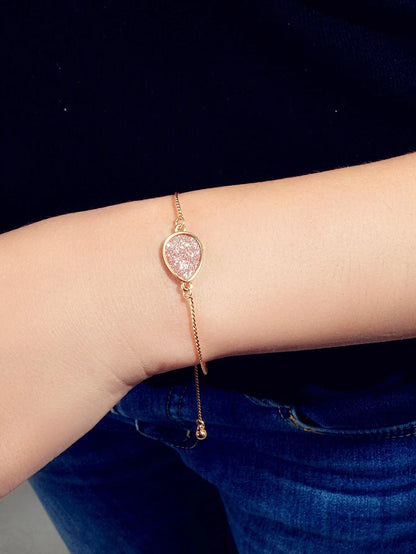 Textured Beautiful Jewelry Water Drop Charm Gold Chain Adjustable Women Bracelet-1