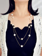 Double Layer Pearl Decor Gold Silver Chain Long Necklace Fashion Accessories-0