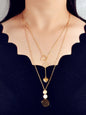 2 pcs Gold Chain Round Disc Love Heart Pendant Necklace Double Collar Women Gift-0