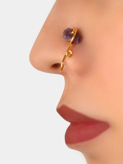 1pc Colourful Stone Clip on Faux Lip Ear Nose Rings Hoop Non Piercing Jewellery-0