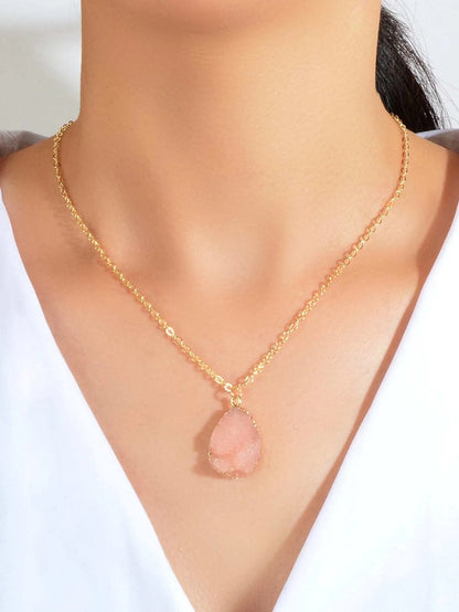 Boho Chic Gold Chain Colorful Stone Resin Water Drop Pendant Ethnic Necklace-3