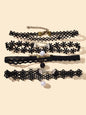 Black Elastic 4pcs Lace Flower Boho Gothic 90s Tattoo Choker Triangle Collar-0