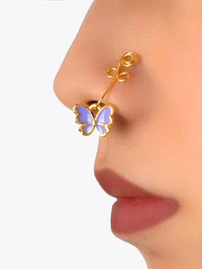 1 pc Piercing Nose Bone Studs Colorful Enamel Butterfly Nose Ring Faux Lip Ear-0