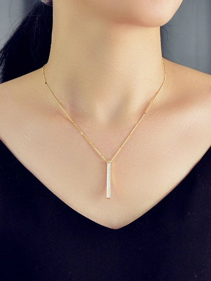 Fashion Jewellery Gold Chain White Enamel Bar Pendant Necklace Women Accessories-0
