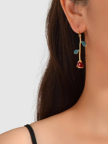 Feelontop Winered Rose Flower Drop Dangle Earrings Women Teens Party Accessories-0