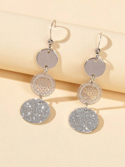Chic Triple Round Disc Pendants Earrings Stylish Dangling Ear Jewelry Girls Gift-5