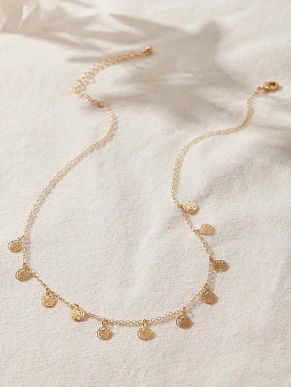 Minimalist Gold Silver Rose Flower Charm Necklace Disc Pendant Jewellery Collar-4