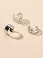 3 pcs Rock Style Silver Geometric Ear Cuff Earrings set Teens Clip on Jewellery-0