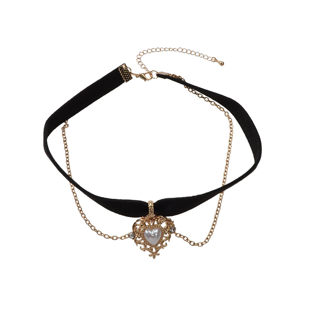 90s Gold Chain Heart Charm Black Retro Tattoo Choker Necklace Teen Grunge Collar-2