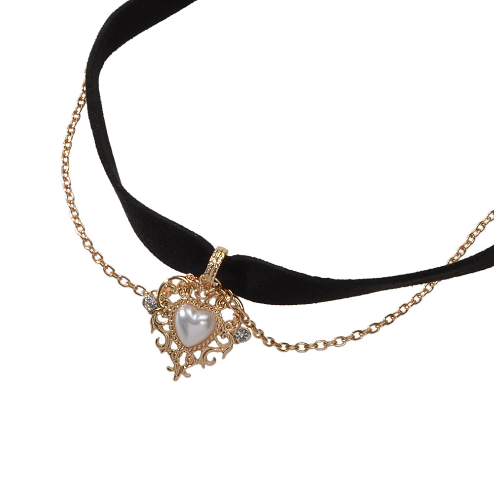 90s Gold Chain Heart Charm Black Retro Tattoo Choker Necklace Teen Grunge Collar-3