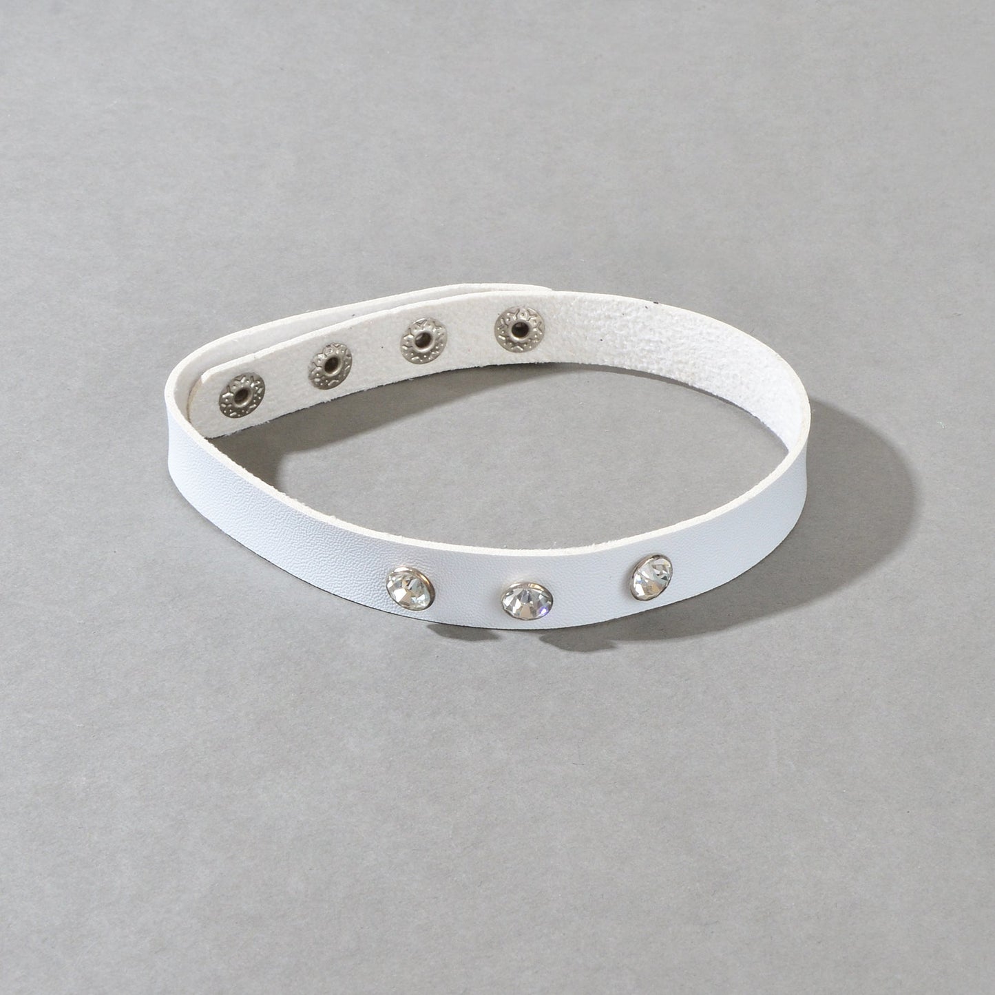 Punk Grunge Collar 90s Rhinestone White Pu Leather Short Choker Necklace-1