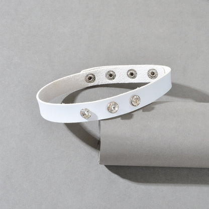 Punk Grunge Collar 90s Rhinestone White Pu Leather Short Choker Necklace-3