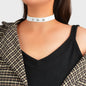 Punk Grunge Collar 90s Rhinestone White Pu Leather Short Choker Necklace-0