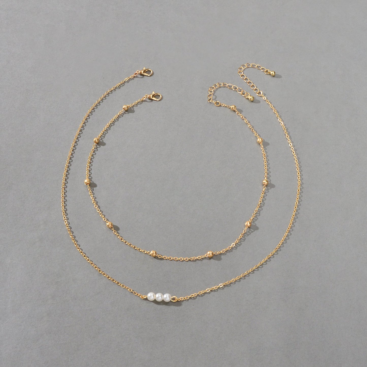 2pcs Female Jewellery Gold Silver Chain Beads Pearl Necklace Fashion Accessories-1