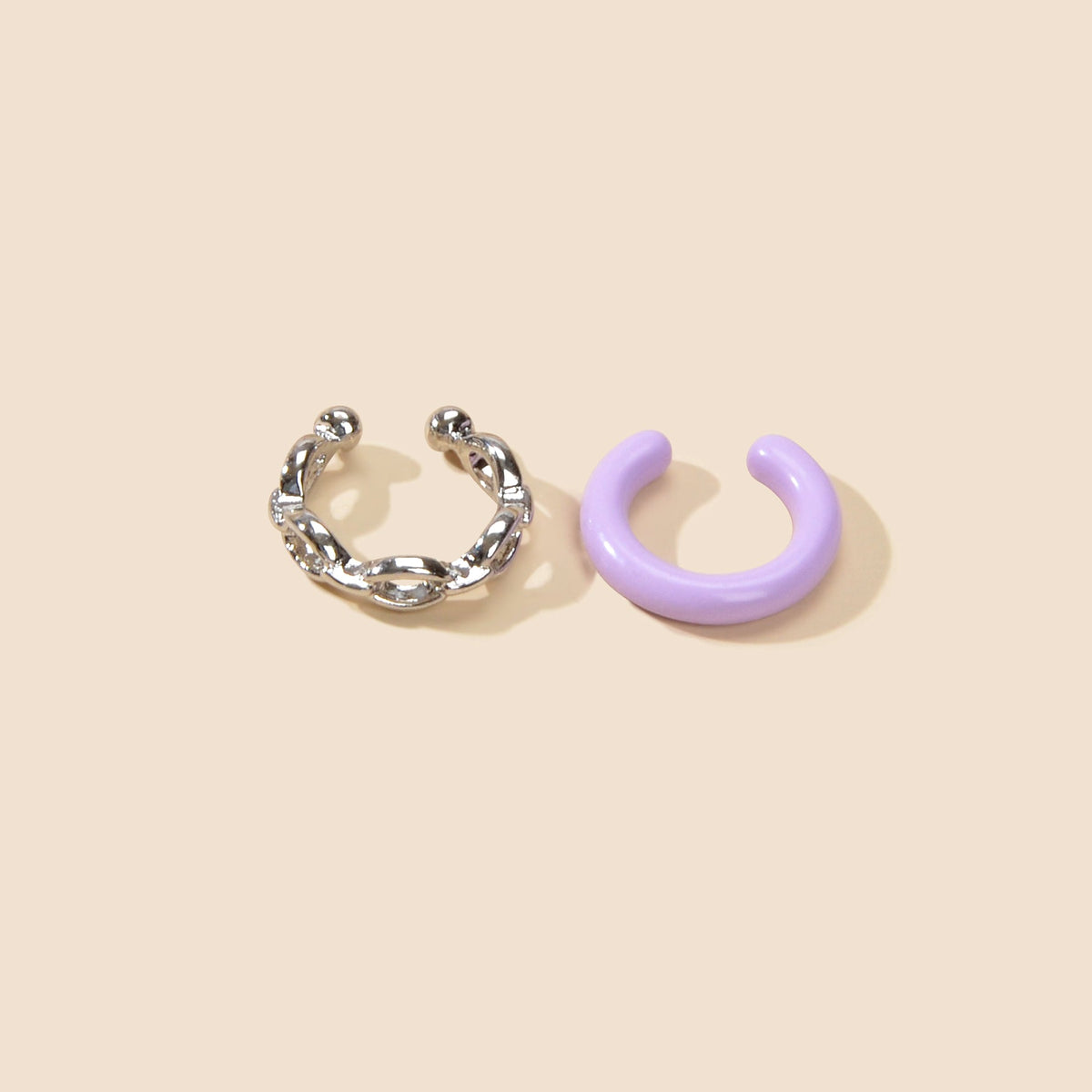Cartilage Jewellery 2 pcs Boho Purple Resin Silver Metal Cuff Earrings Ear Cuff-2