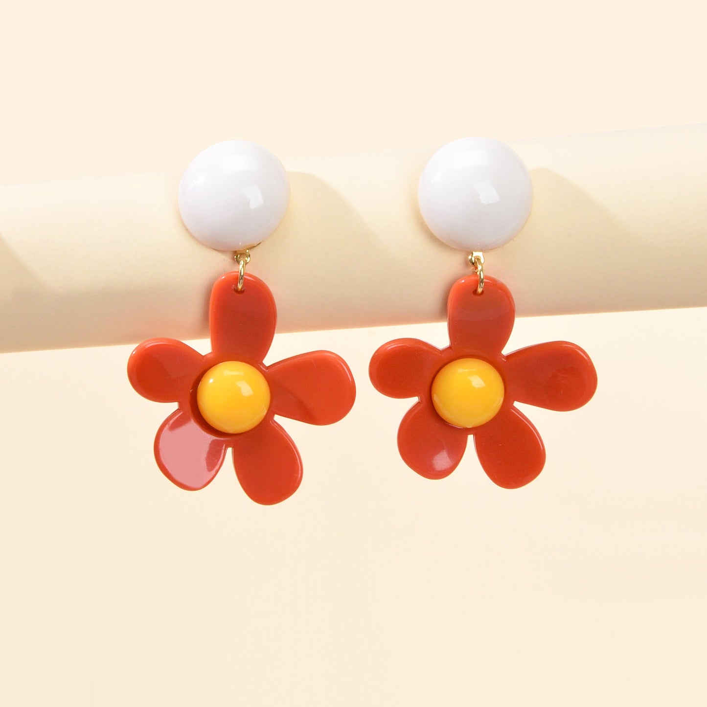 Sweet Women Accessories Red Flower Dangling Elements Acrylic Daisy Chic Earrings-1
