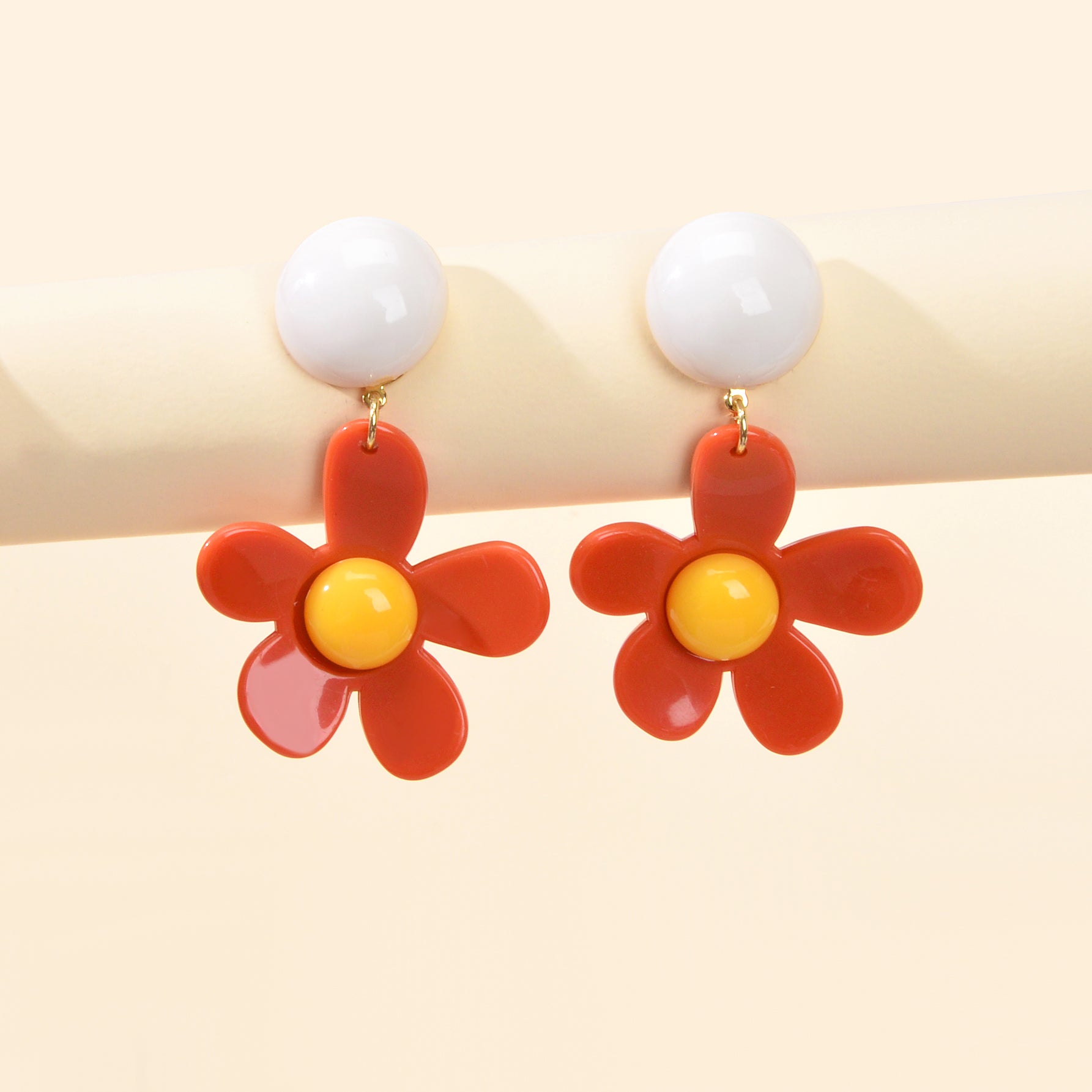 Sweet Women Accessories Red Flower Dangling Elements Acrylic Daisy Chic Earrings-1