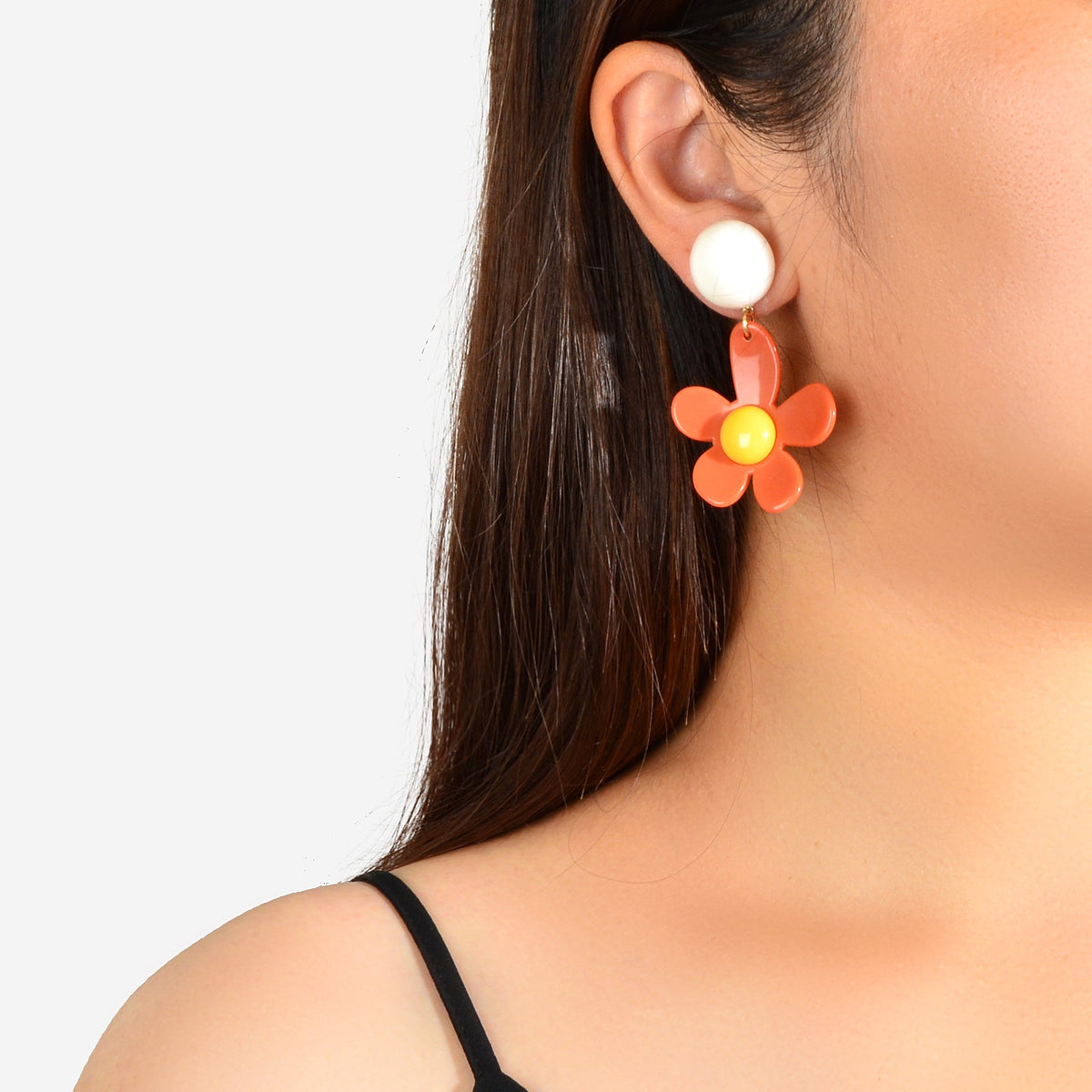Sweet Women Accessories Red Flower Dangling Elements Acrylic Daisy Chic Earrings-0