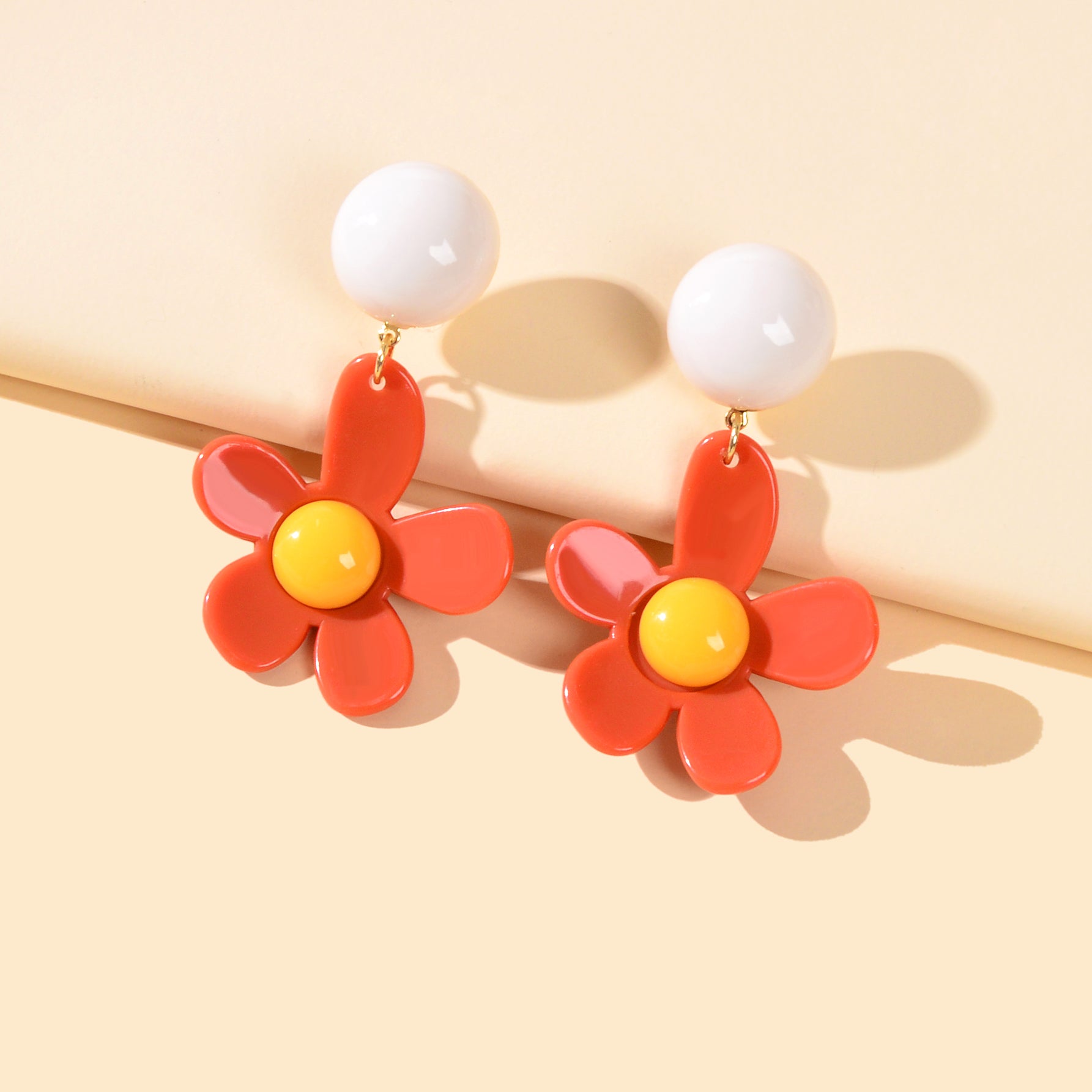 Sweet Women Accessories Red Flower Dangling Elements Acrylic Daisy Chic Earrings-2