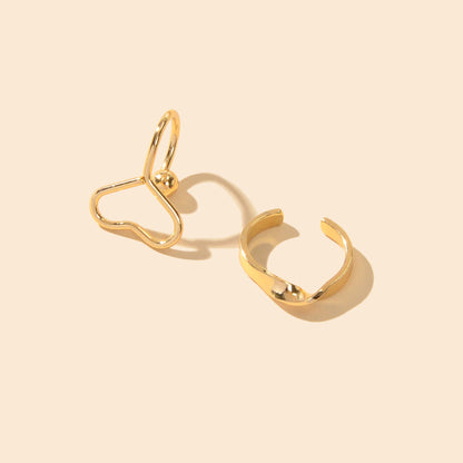 2pcs Minimalist Cartilage Jewellery Gold Metal Heart Geometric Earrings Ear Cuff-1