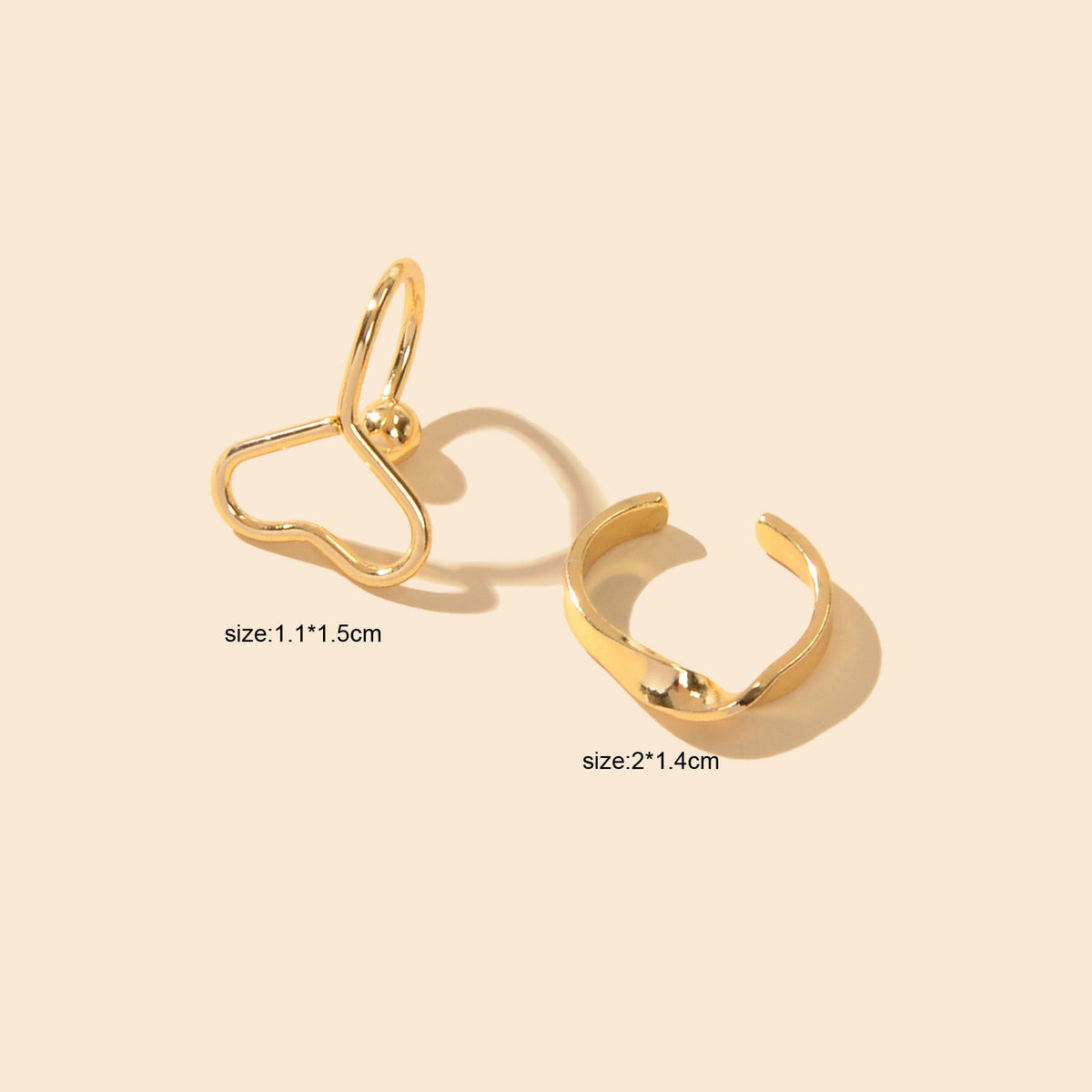 2pcs Minimalist Cartilage Jewellery Gold Metal Heart Geometric Earrings Ear Cuff-2