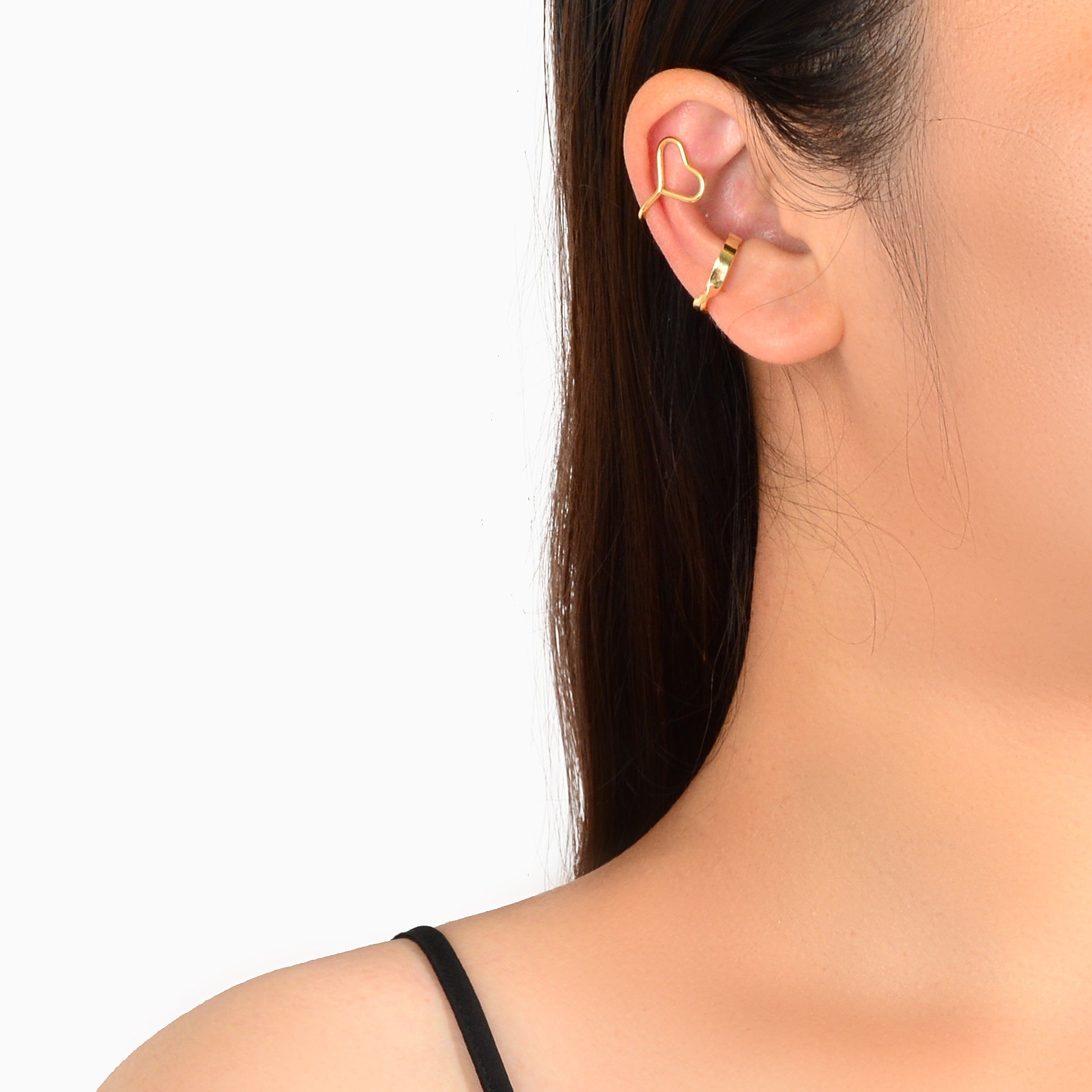 2pcs Minimalist Cartilage Jewellery Gold Metal Heart Geometric Earrings Ear Cuff-0