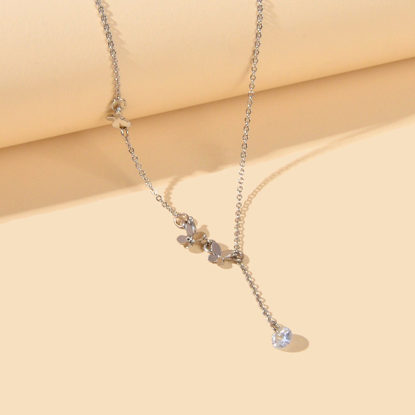 Charming Silver Chain Butterfly Rhinestone Charm Necklace Trendy Ladies Jewelry-3