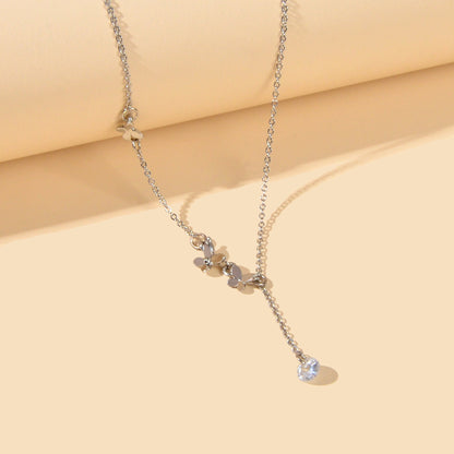 Charming Silver Chain Butterfly Rhinestone Charm Necklace Trendy Ladies Jewelry-3