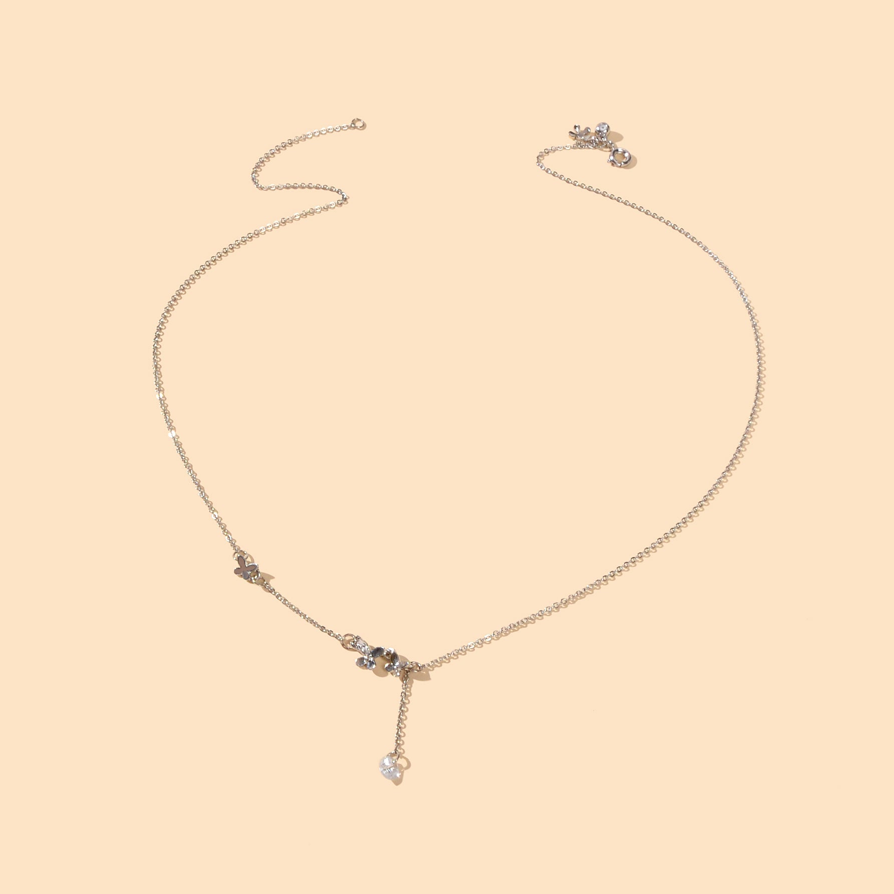 Charming Silver Chain Butterfly Rhinestone Charm Necklace Trendy Ladies Jewelry-1