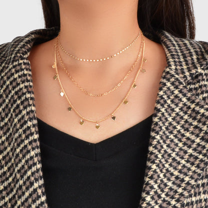Boho Chic Jewelry Multi-layer Gold Chain Heart Charm Necklace Trendy Accessories-0