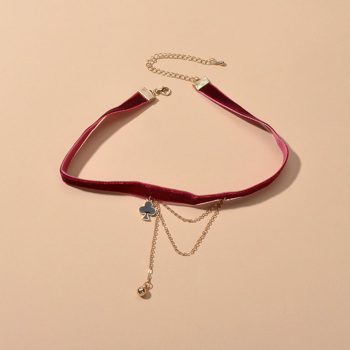 Retro Winered Poker Charm Gold Chain Velvet Tattoo Choker Short Necklace Collar-2